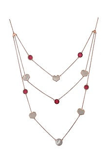 Rose Gold Plated Red Stone Long Necklace