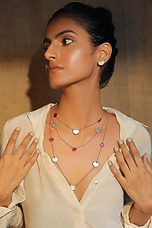 Rose Gold Plated Red Stone Long Necklace