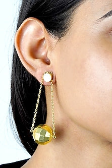 Gold Finish White Mother Of Pearl Earrings