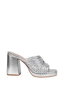 Silver String Sandals With Block Heels