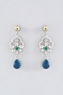 Two Tone Finish Blue Kundan Polki & Pearl Necklace Set