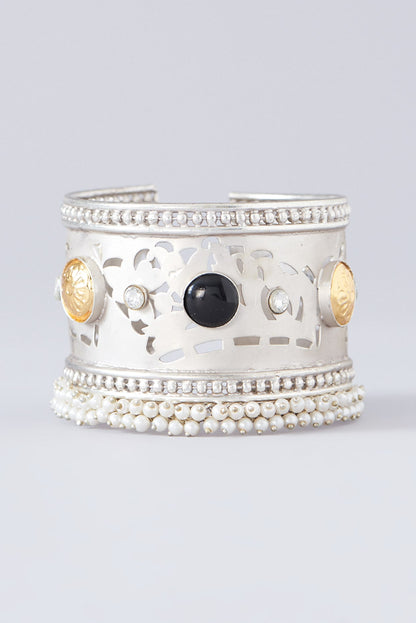 Silver Finish Multi-Colored Semi-Precious Stone Bangle