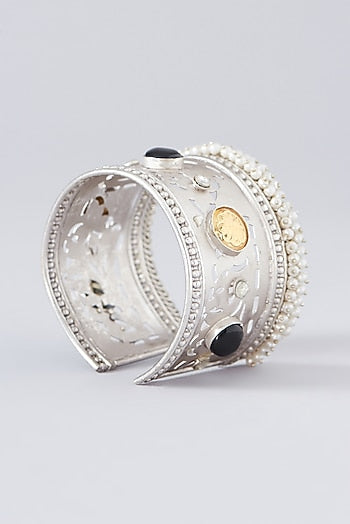 Silver Finish Multi-Colored Semi-Precious Stone Bangle