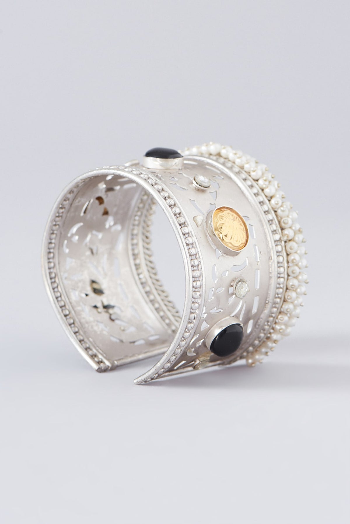 Silver Finish Multi-Colored Semi-Precious Stone Bangle