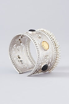Silver Finish Multi-Colored Semi-Precious Stone Bangle