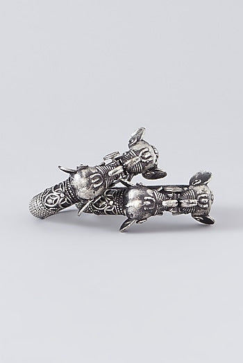Silver Finish Semi-Precious Stone Bangles (Set Of 2)