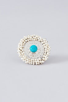 Silver Finish Sky Blue Semi-Precious Stone Ring
