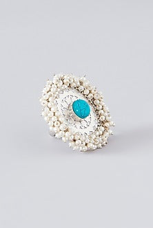 Silver Finish Sky Blue Semi-Precious Stone Ring