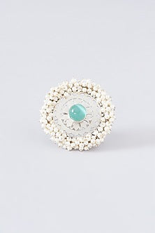 Silver Finish Sky Blue Semi-Precious Stone Ring