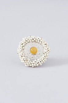 Silver Finish Yellow Semi-Precious Stone Ring