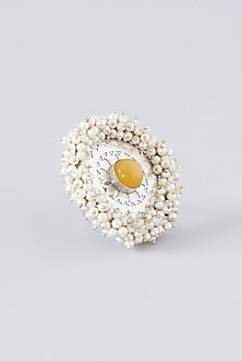 Silver Finish Yellow Semi-Precious Stone Ring