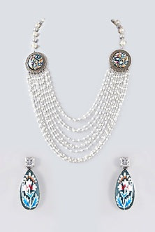 Oxidised Silver Finish Multi-Colored Meenakari Long Necklace Set