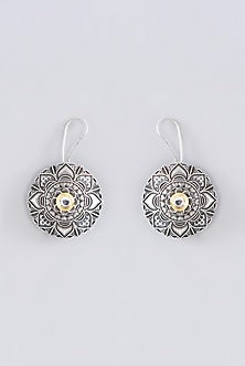Oxidised Silver Finish Red Kundan Polki & Mirror Long Necklace Set