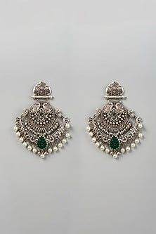 Oxidised Finish Pachi Kundan Chandbali Earrings