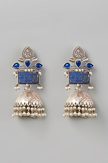 Oxidised Finish Pachi Kundan Jhumka Earrings