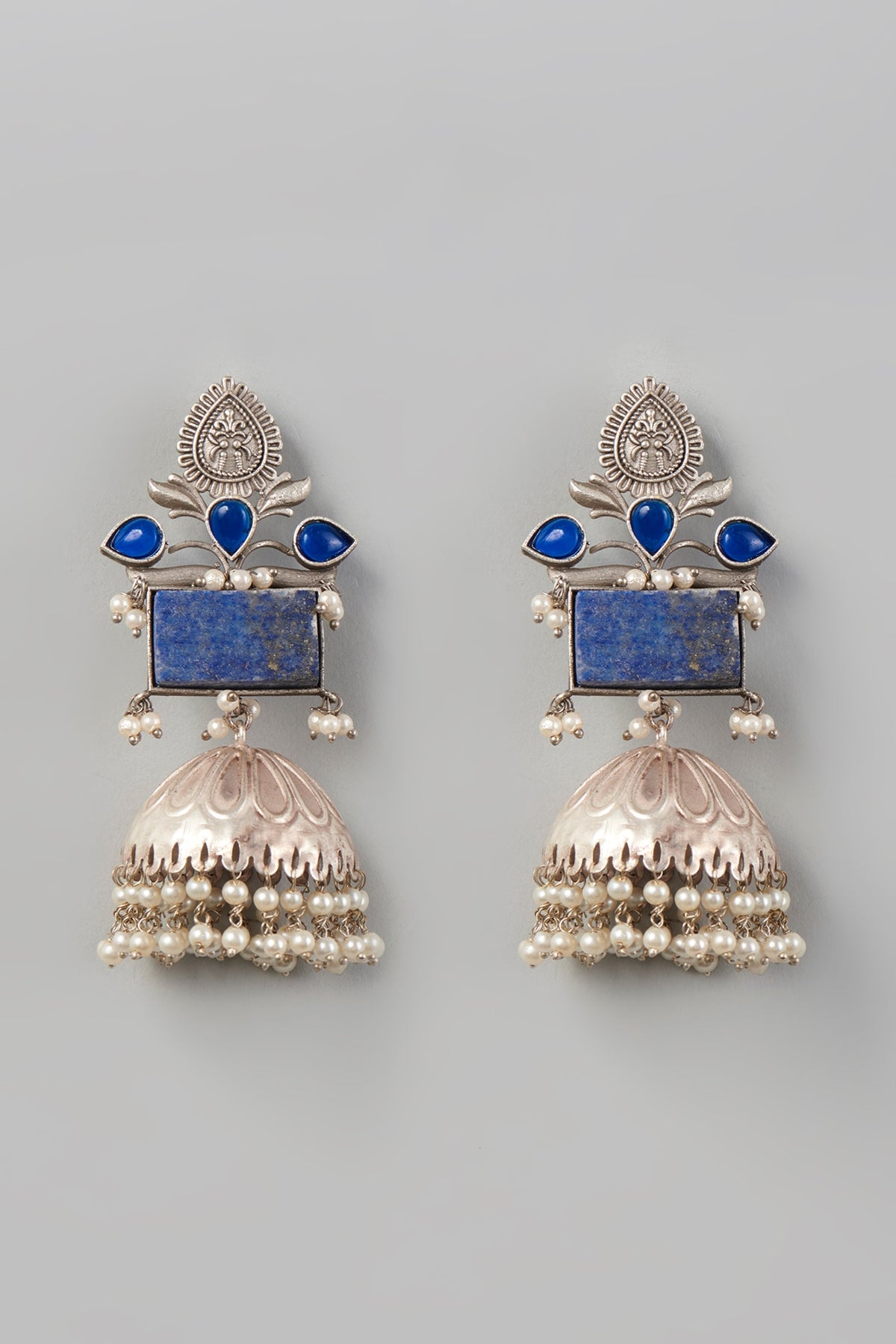 Oxidised Finish Pachi Kundan Jhumka Earrings