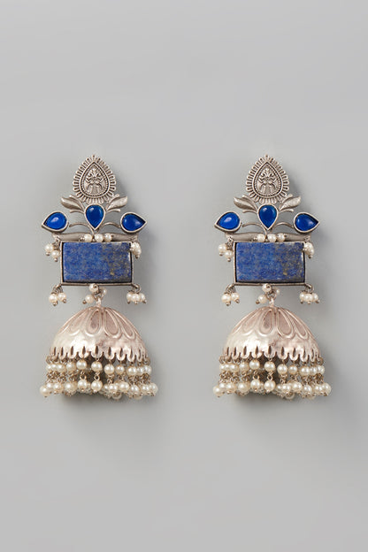 Oxidised Finish Pachi Kundan Jhumka Earrings