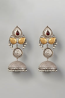 Oxidised Finish Pachi Kundan Jhumka Earrings