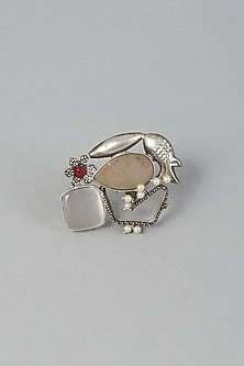 Silver Finish Ring With Semi-Precious Stones