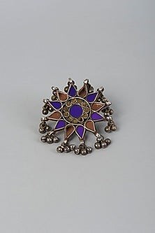 Silver Finish Adjustable Afghan Mirror Ring
