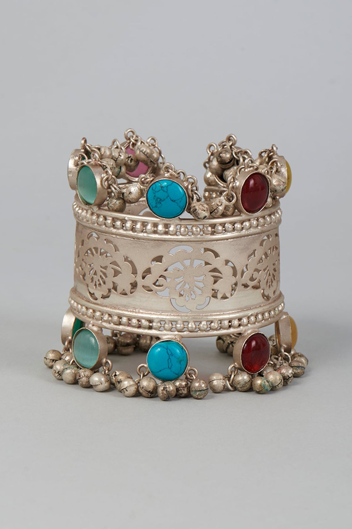 Silver Finish Bangle With Multi-Colored Stones
