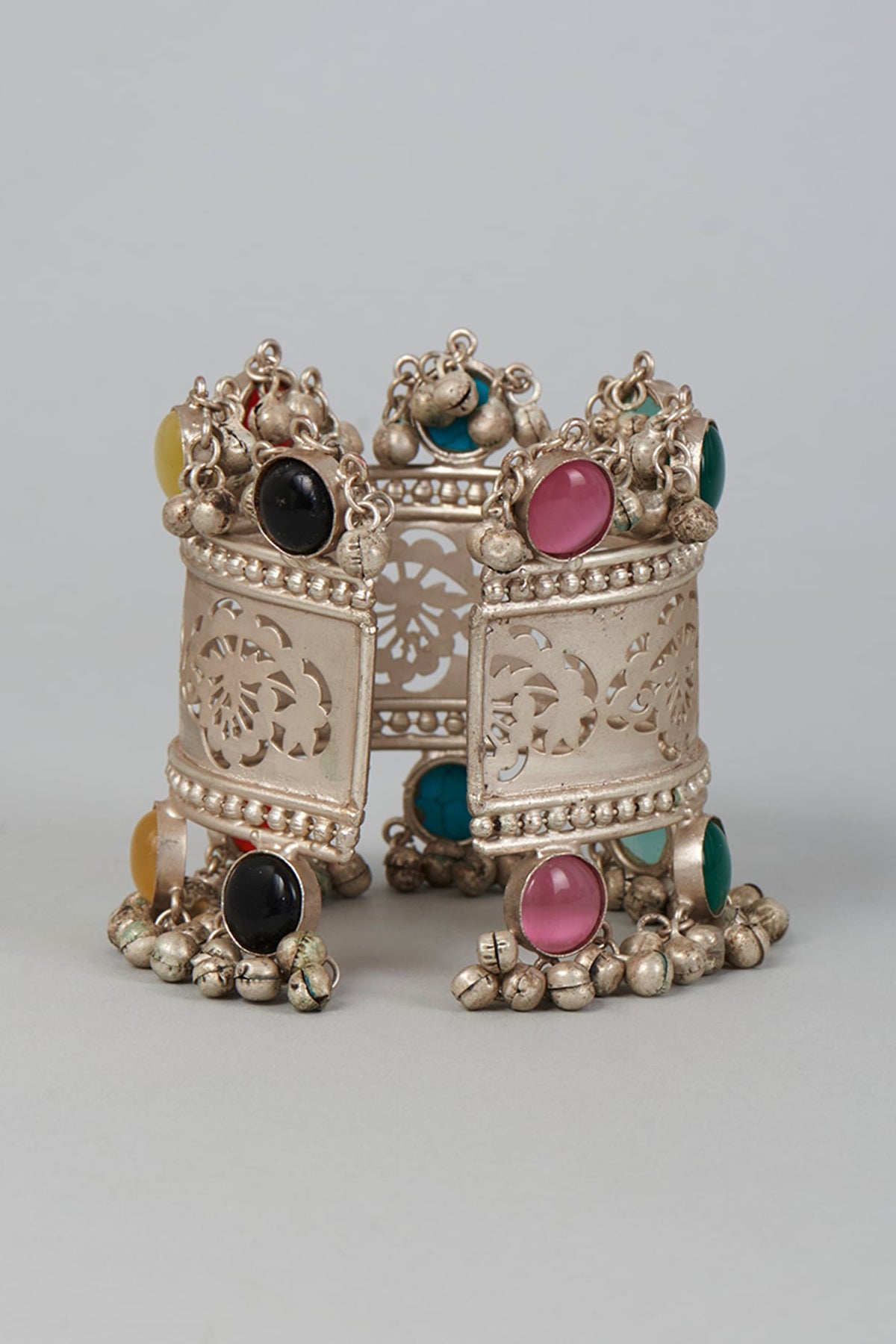 Silver Finish Bangle With Multi-Colored Stones