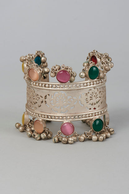 Silver Finish Multi-Colored Stones Bangle