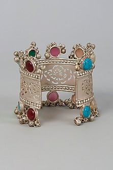 Silver Finish Multi-Colored Stones Bangle