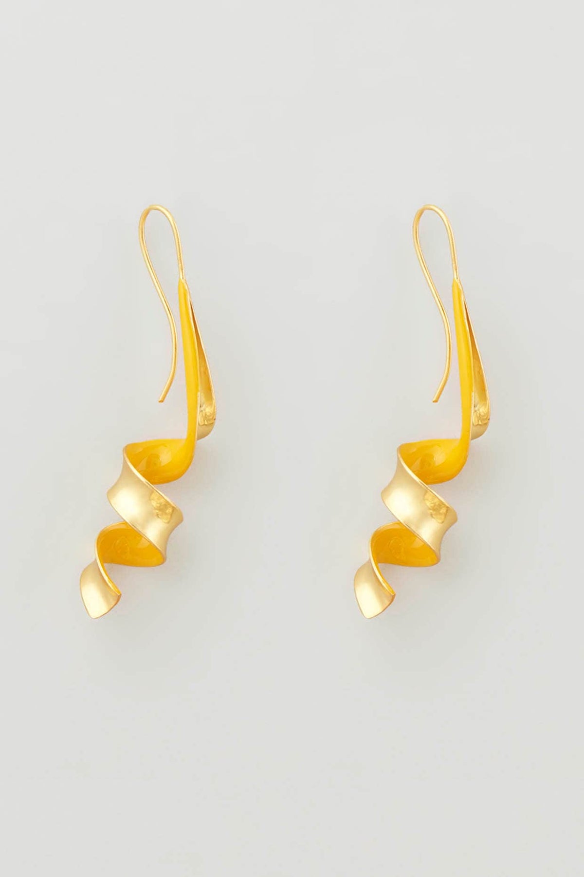 Gold Micro Plated Yellow Enameled Spiral Earrings