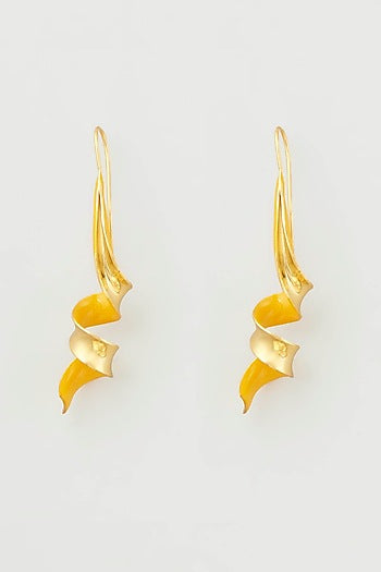Gold Micro Plated Yellow Enameled Spiral Earrings