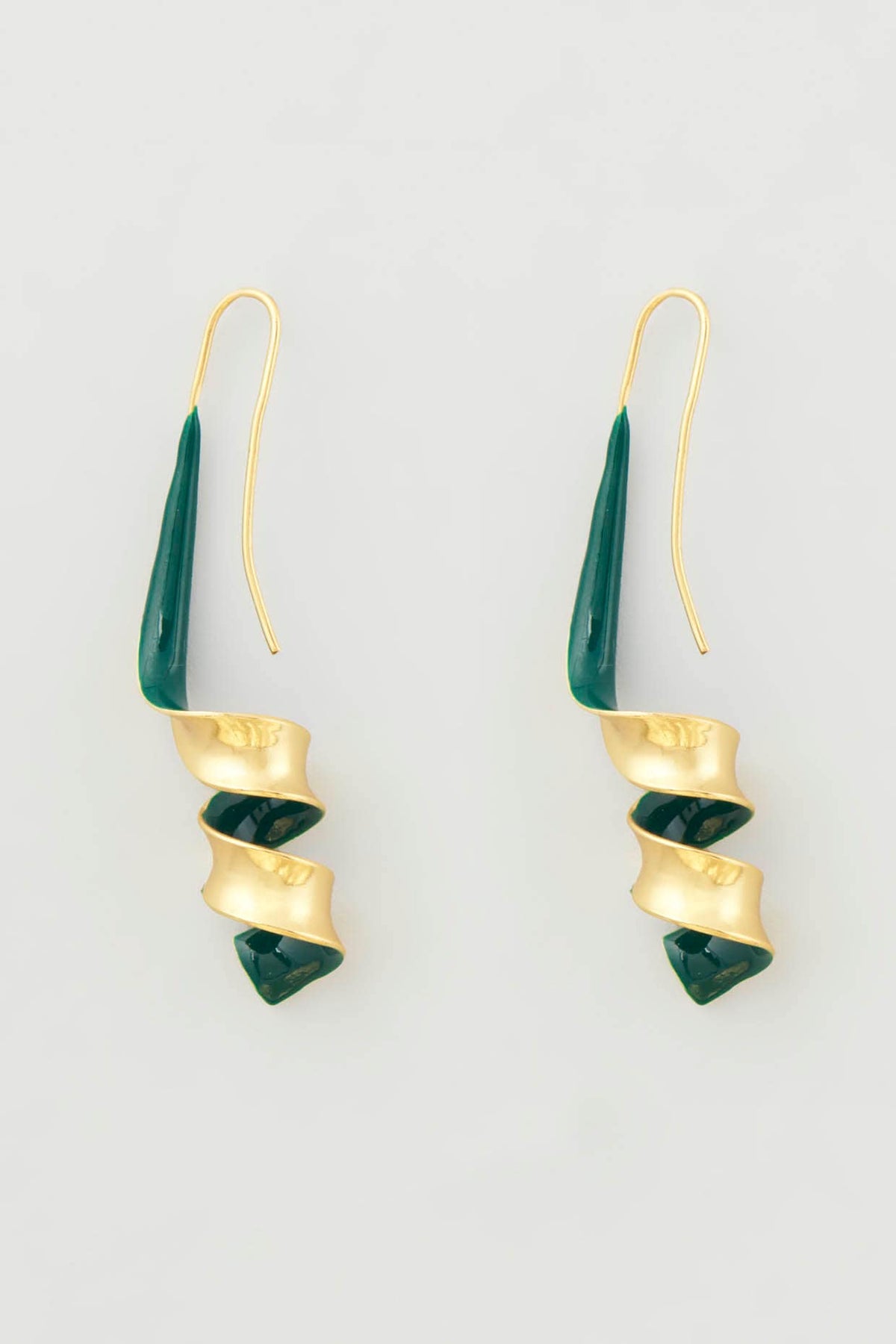 Gold Micro Plated Dark Green Enameled Earrings