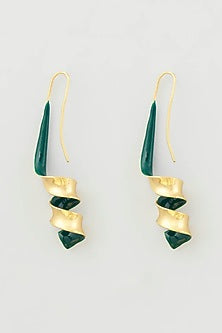 Gold Micro Plated Dark Green Enameled Earrings