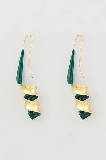 Gold Micro Plated Dark Green Enameled Earrings
