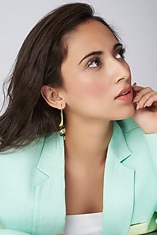 Gold Micro Plated Dark Green Enameled Earrings