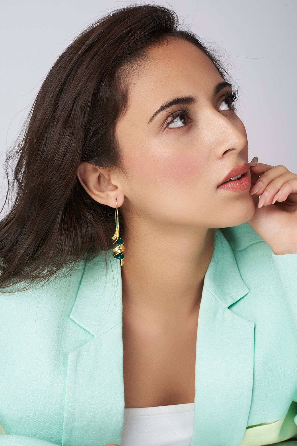 Gold Micro Plated Dark Green Enameled Earrings