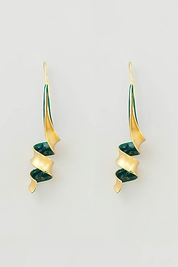 Gold Micro Plated Dark Green Enameled Earrings