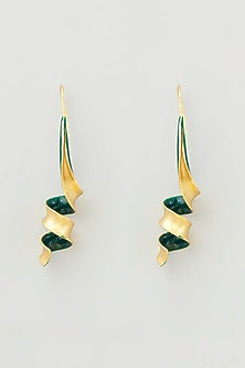 Gold Micro Plated Dark Green Enameled Earrings