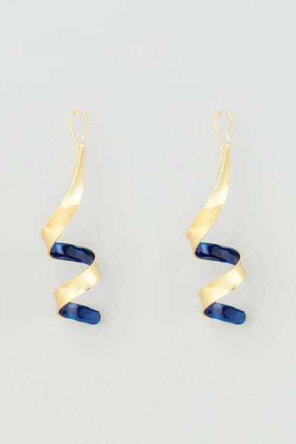 Gold Micro Plated Blue Enameled Earrings