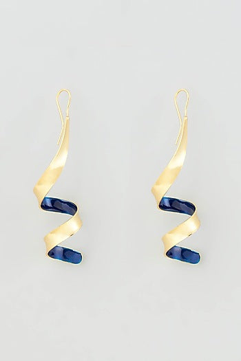 Gold Micro Plated Blue Enameled Earrings