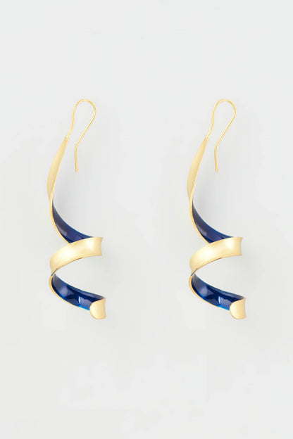 Gold Micro Plated Blue Enameled Earrings