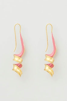 Gold Micro Plated Pink Enameled Earrings
