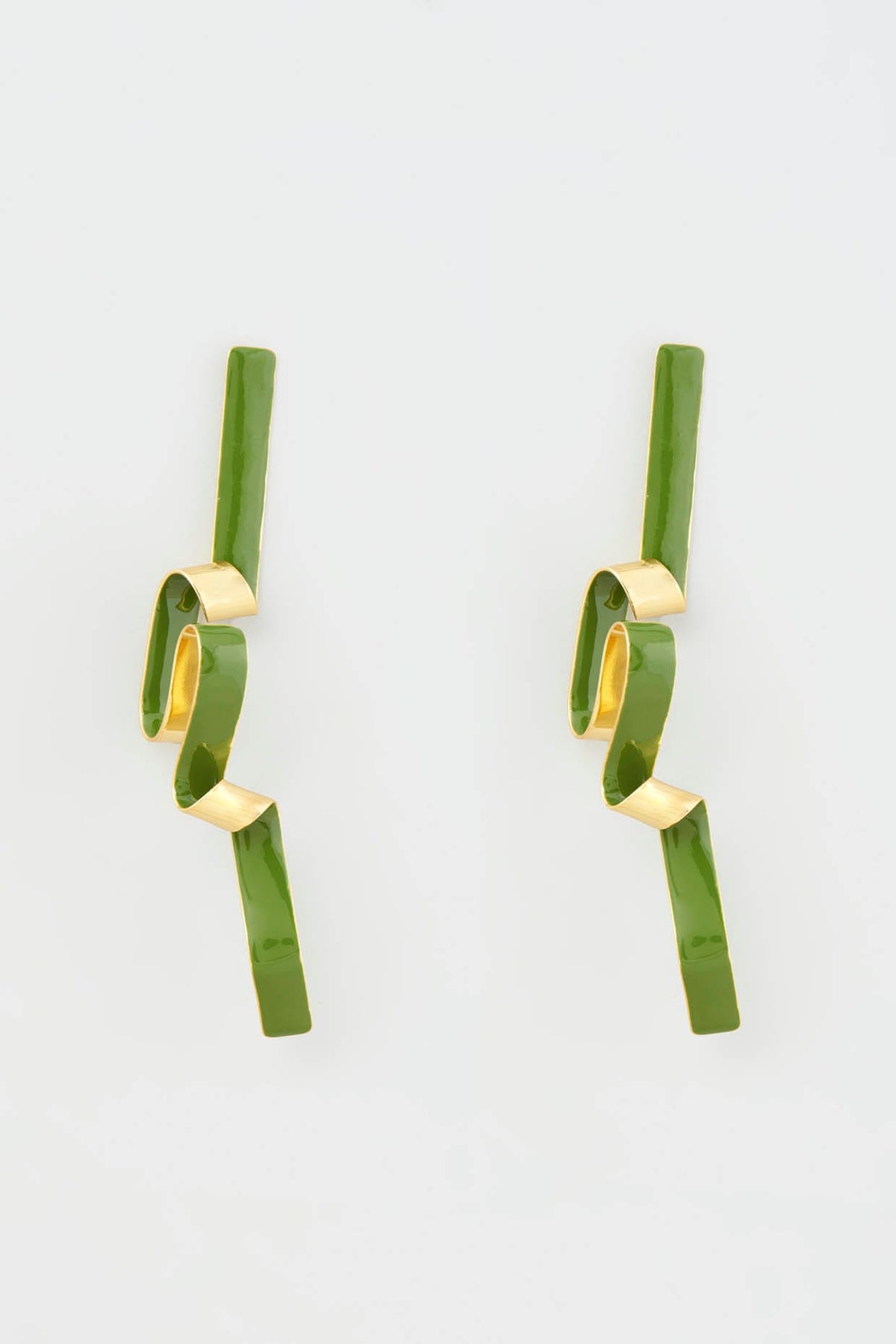 Gold Micro Plated Green Enameled Earrings
