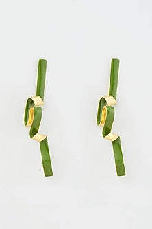 Gold Micro Plated Green Enameled Earrings