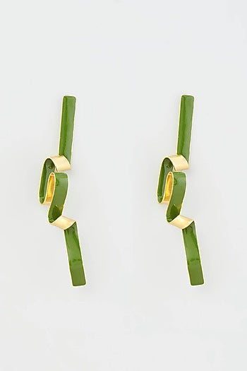 Gold Micro Plated Green Enameled Earrings
