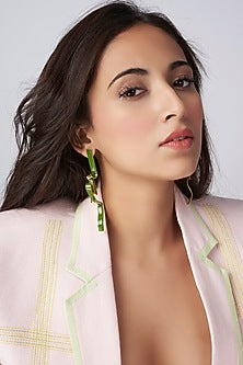 Gold Micro Plated Green Enameled Earrings