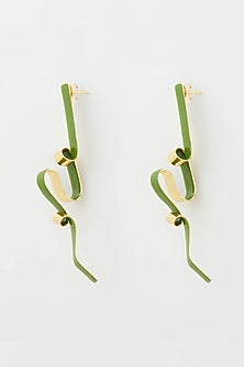 Gold Micro Plated Green Enameled Earrings