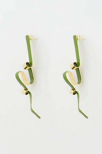 Gold Micro Plated Green Enameled Earrings