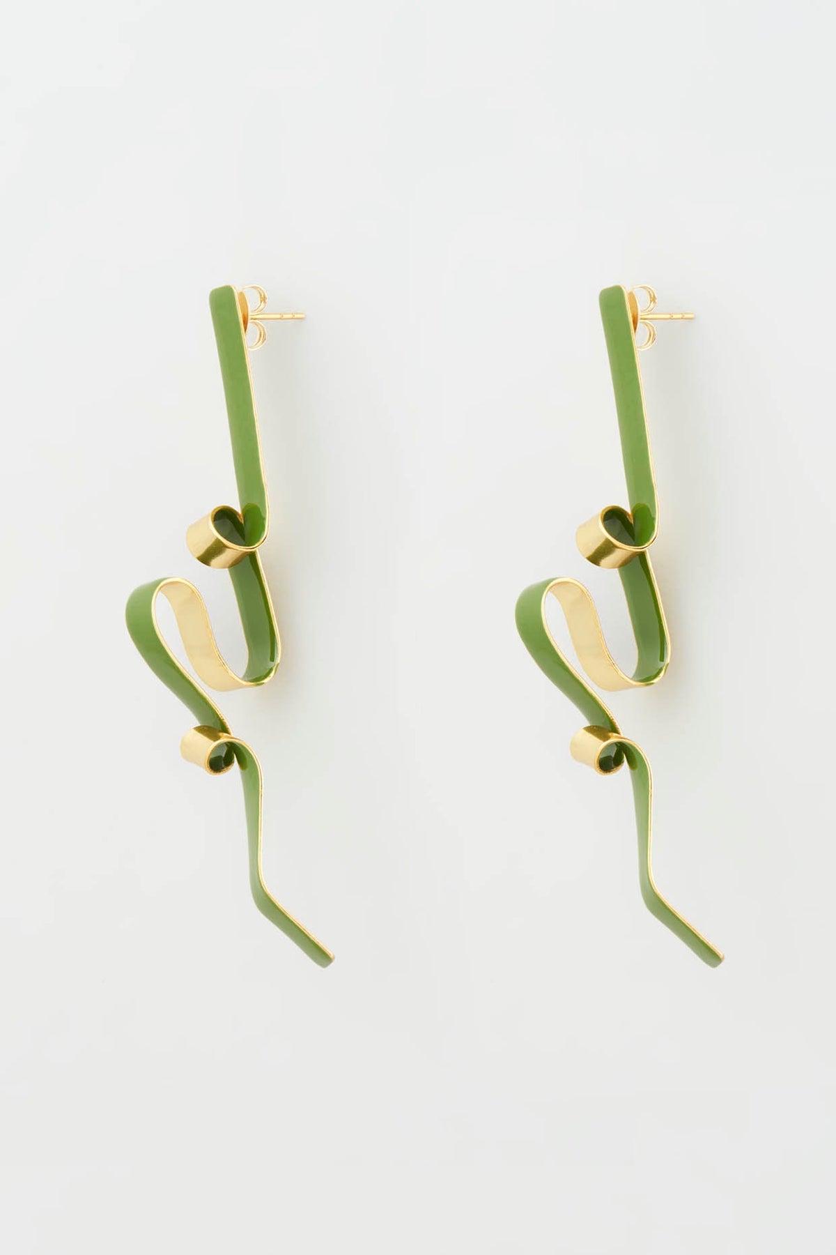 Gold Micro Plated Green Enameled Earrings