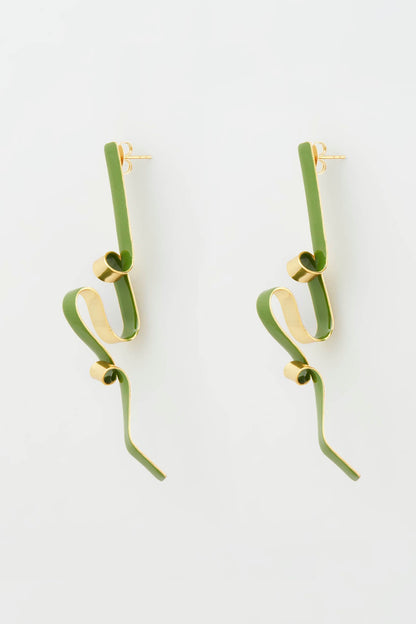 Gold Micro Plated Green Enameled Earrings