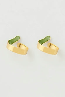 Gold Micro Plated Enameled Earrings With Green Enamel